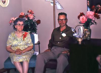 Hattie and Fred (anniversary) at their home; Rouleau, Sask.,