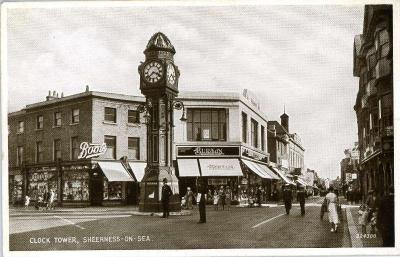 Shops & clock tower.