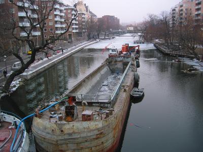 Dredging the canal in the morning
