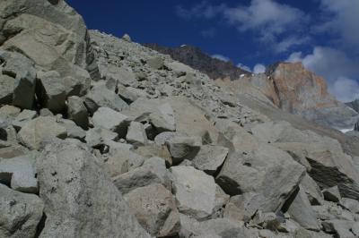 After over 3 hours of hiking, one small pile of rock remains. (It took another hour to reach the top)