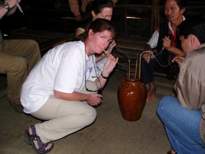 Jackie tries the rice wine (not bad stuff)