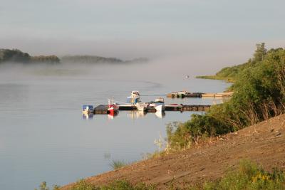 Looking South to public boat docks in Moosonee, Ontario