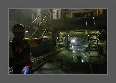 In front of us we can see the TBM (TunnelBohrMaschine, the drilling machine which is doing the hard work)