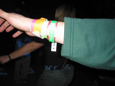 All my wrist bands from the night.