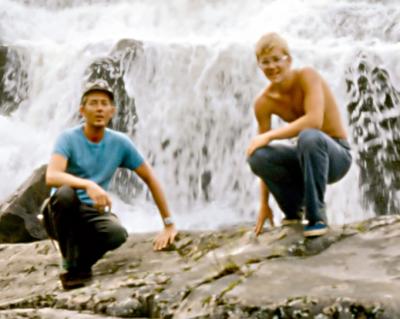 Tom & Rob by waterfall, early 1970s