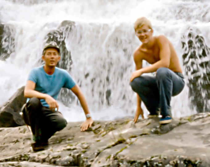 Tom & Rob by waterfall, early 1970s