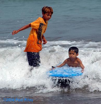 Learning to surf at Anyer in west Java - August 2004