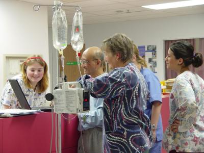 A popular patient surrounded by nurses