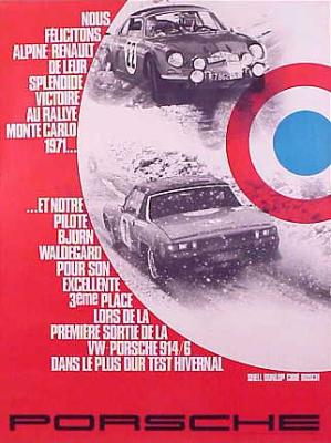 Nour Felicitons Alpine-Renault de leur Plendide Victoire au Rallye Monte Carlo 1971 30x40 in 76x102 cm - Available: Yes - $150