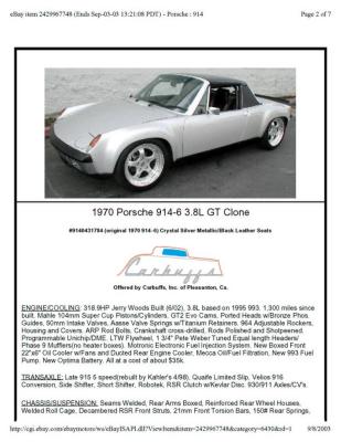 1970 Porsche 914-6 sn 91404331784 eBay Sep032003 DNS at 27K - Photo 2