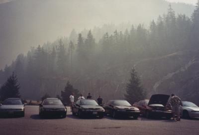 Hazy cars and people