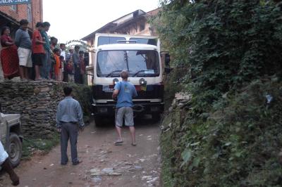 big truck, small road