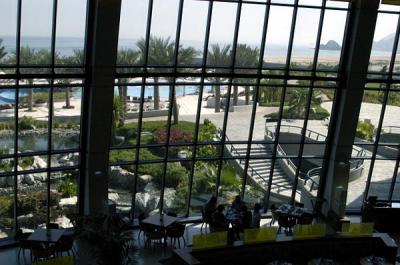 View of the pool area from the lobby