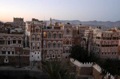 View from the Arabia Felix Hotel of Old Sanaa at dawn