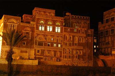 Traditional architecture with interesting stained glass windows, Sanaa