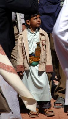 Even young boys wear jambiyas, the traditional Yemeni dagger