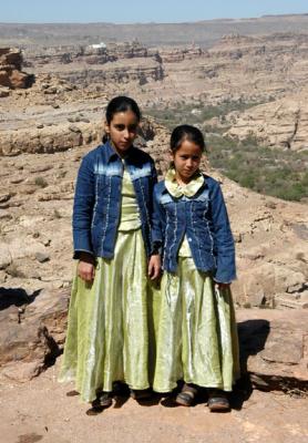 Two young Yemeni girls in festive attire
