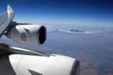 Emirates A340-500 flying by Mount Ararat