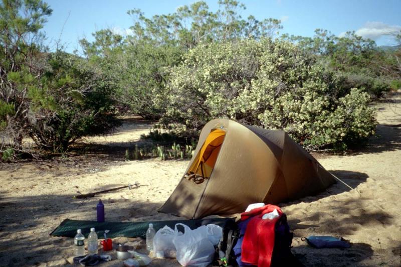 1998 PCT South California Camp north of Julian,  on sand 