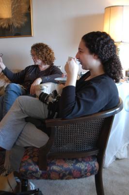 Lara enjoys a cup of tea