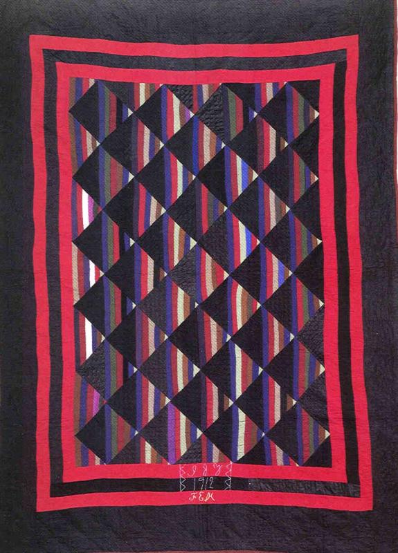035:Roman Stripes-Holmes County,OH- initialed and dated 1912 in quilting  84x61