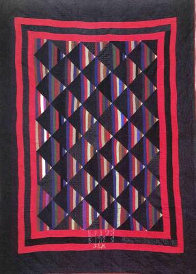035:Roman Stripes-Holmes County,OH- initialed and dated 1912 in quilting  84x61