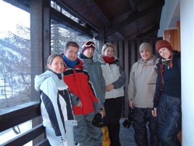 And here we are on our apartment balcony in Sestriere with J & T and Kim and Kirsty, their flatmates.
