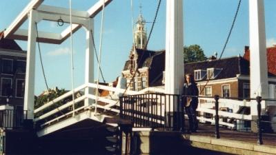 Judy on a bridge over a canal in Haarlem