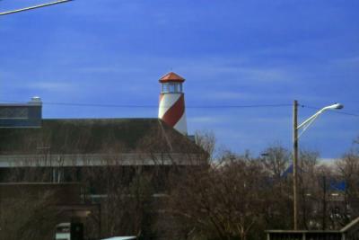 Lighthouse icon in a strip mall.
Water and sailing are important to Annapolis, capital of Maryland and the home of the U.S. Naval Academy