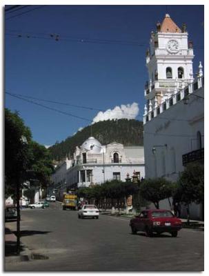 The bell tower at Sucre's main cathedral.