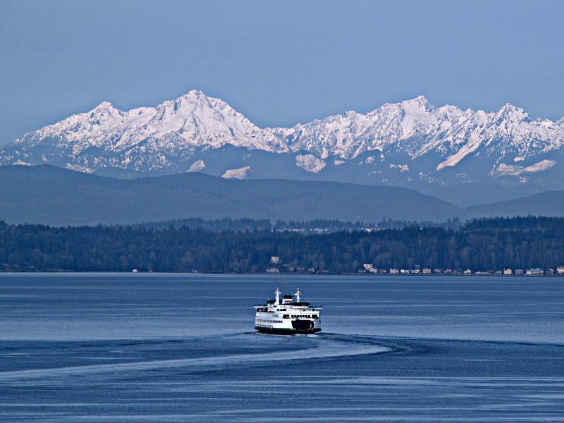 Washington State ferry and the Olympics
