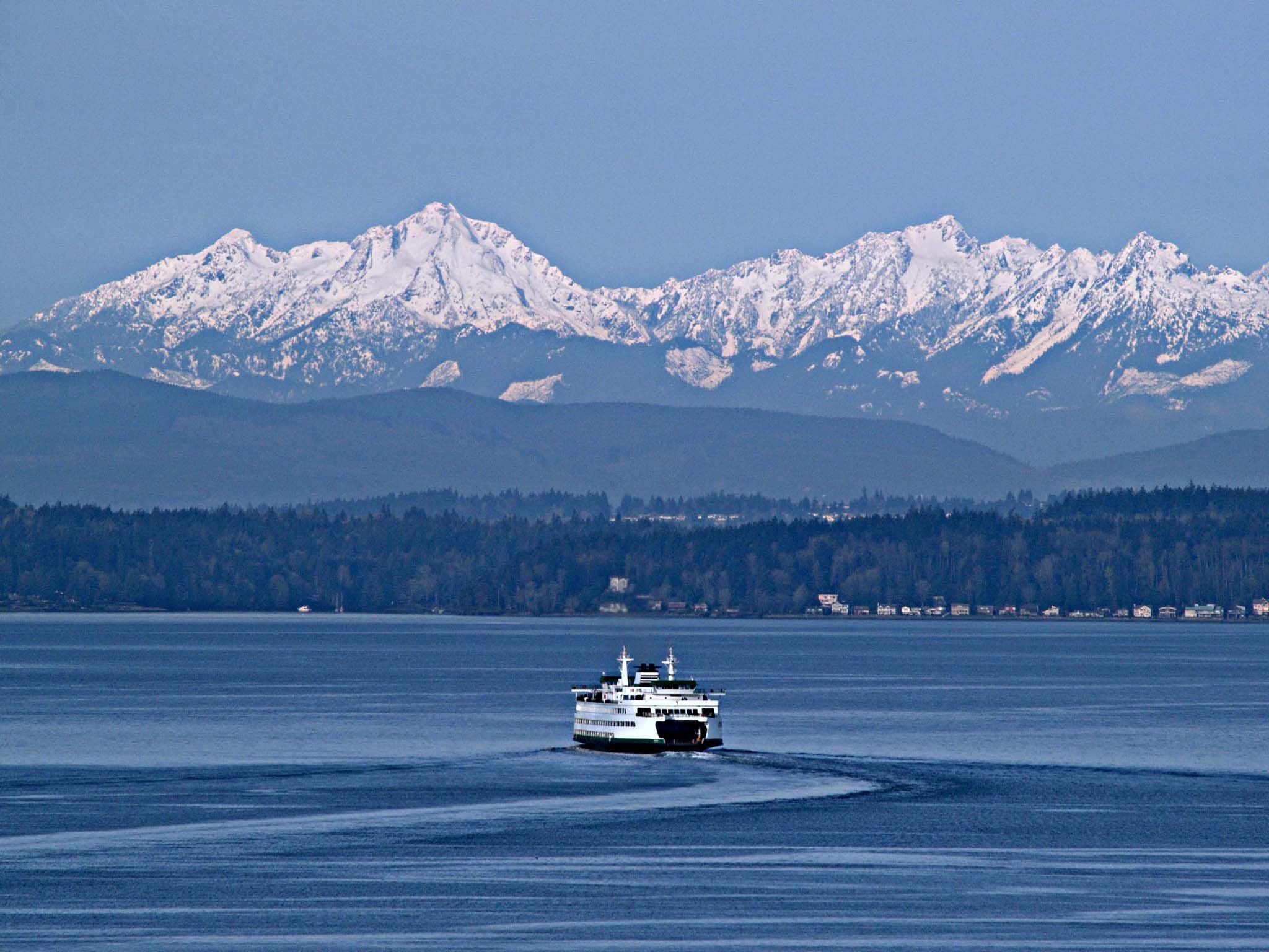 Washington State ferry and the Olympics