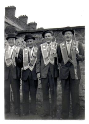 L to R. William Campbell,  Friend. Arthur Campbell. Jim Campbell on 12th July.