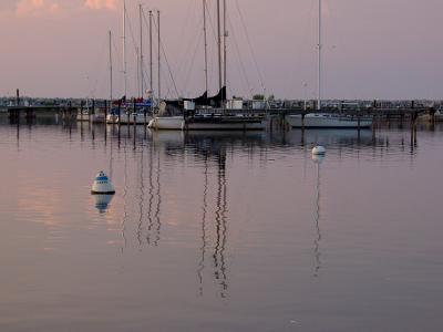 sailboats. in purple sunset