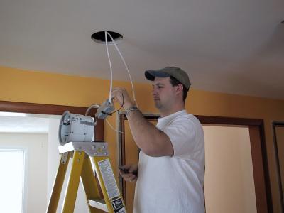 Day 1 - Kevin hooks up one of the lights