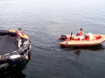 Rescue boat moves platform clear