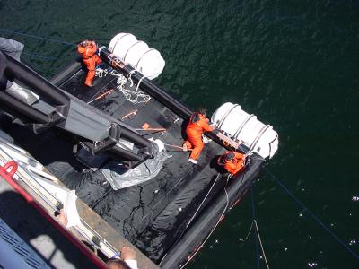 Liferaft canisters in position