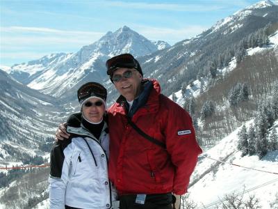 At the top of Buttermilk, with Pyramid Peak in the background.