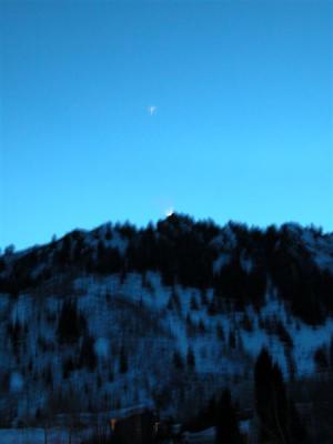 Moon hanging over Ajax with Venus looking on.