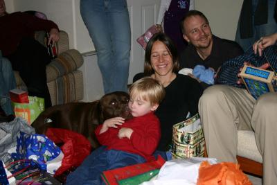 Amy and Joe with a friend's son and their dog Magilla