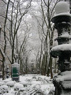 Bryant Park in the snow