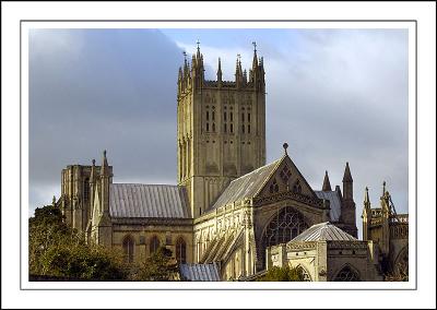 Cathedral with scaffolding, Wells