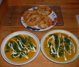 Carrot Coriander Soup with Asiago cheese tostada crisps