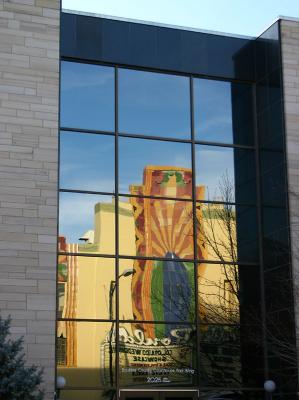 Reflecting in the court house windows in the afternoon