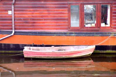 Red orange houseboat