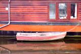 Red orange houseboat