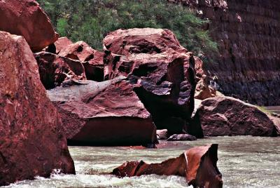 Boulders washed into the Colorado River