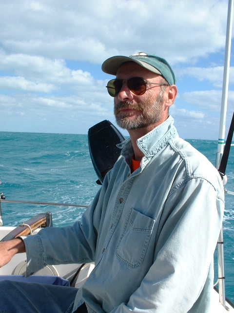 Garry at tiller in Keys