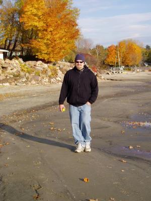 Red Sox Fan on the Champlain beach.  Wednesday Oct 27th