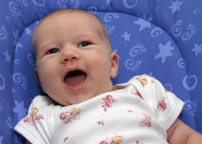 Emily all smiles when dad gets home from work